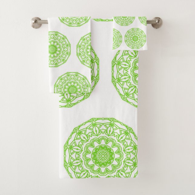 Bathroom Towel Sets Green Mandala (Insitu)