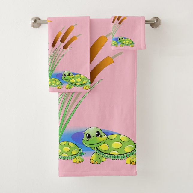 Bathroom Towel Sets Turtles (Insitu)