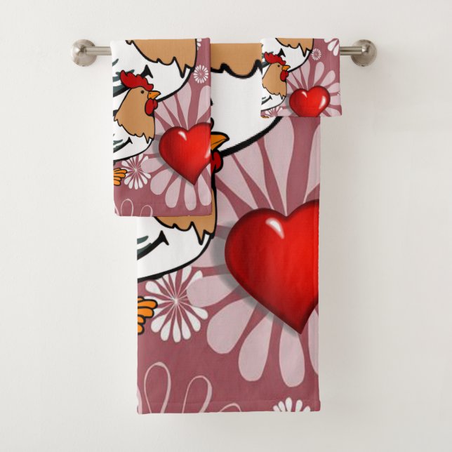Bathroom Towel Sets Valentine's Day, Chicken (Insitu)