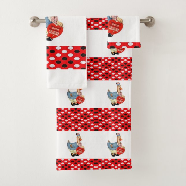 Bathroom Towel Sets Valentine's Day Duck Vintage (Insitu)