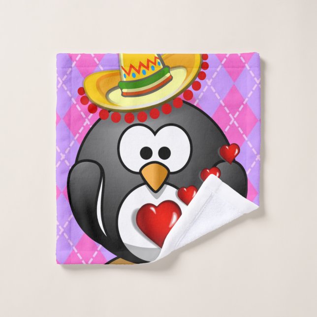 Bathroom Towel Sets Valentine's Day, Penguin (Wash Cloth)