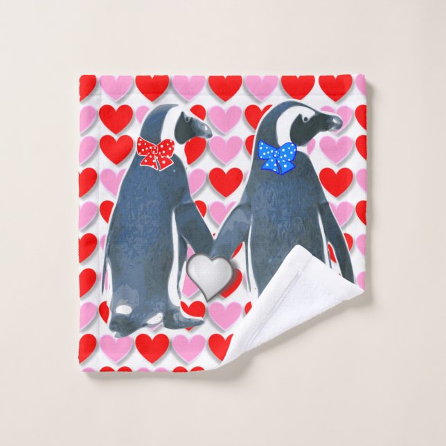Bathroom Towel Sets Valentine's Day, Penguin (Wash Cloth)