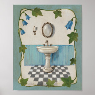 Bathroom with Floral Border Poster