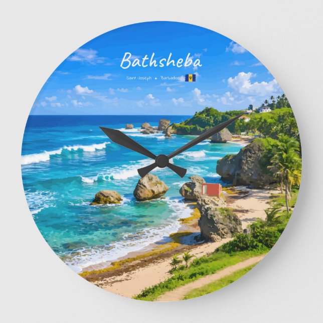 Bathsheba, Barbados - Tropical Beach Coast Large Clock (Front)