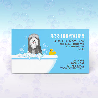 Bathtub Dog | Pet Grooming | Bearded Collie Busine Business Card