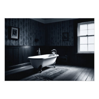 Bathtub in a dark room with ambient lighting photo print