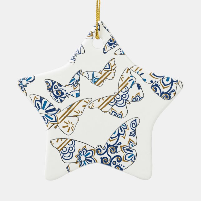 batik and butterfly no.4 ceramic tree decoration (Front)