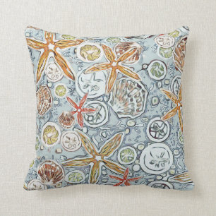 Batik Beach Starfish & Seashell Painting Cushion