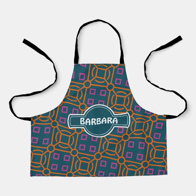 Batik Blue Orange Minimal Pattern Apron (Front)