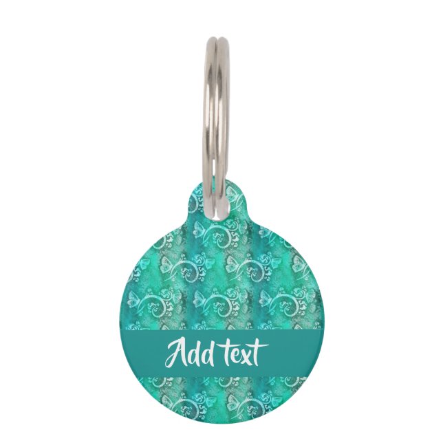 Batik blue swirls patterned pet tag (Front)