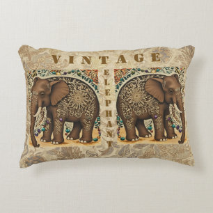 Batik,Elephant,Antique ,Vintage Style, Brown Decorative Cushion
