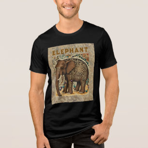 Batik,Elephant,Antique ,Vintage Style, Brown Tri-Blend Shirt