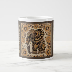 Batik Elephant Vintage Style Design,Elephant Retro Large Coffee Mug