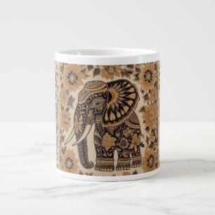 Batik Elephant Vintage Style Design, Speciality Mu Large Coffee Mug