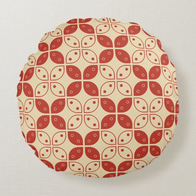 Batik Kawung, Indonesian Pattern, Javanese, Ethnic Round Cushion (Front)