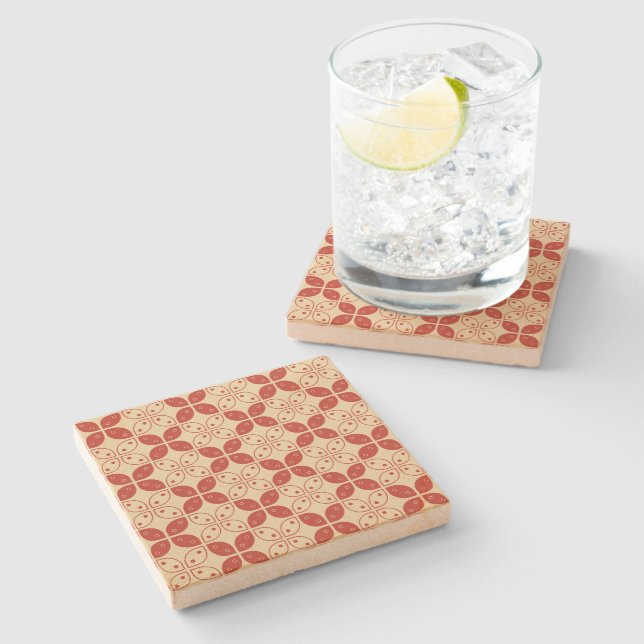 Batik Kawung, Indonesian Pattern, Javanese, Ethnic Stone Coaster (Side)
