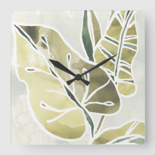 Batik Leaves Square Wall Clock