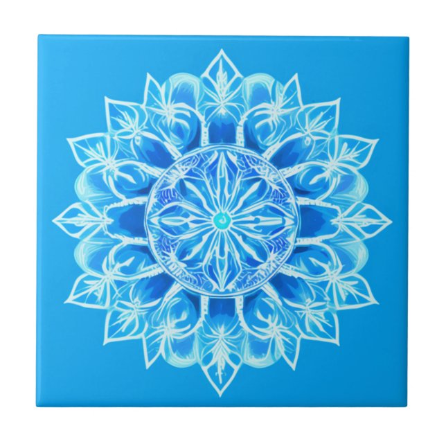 Batik Mandala Flower in Turquoise Tile (Front)