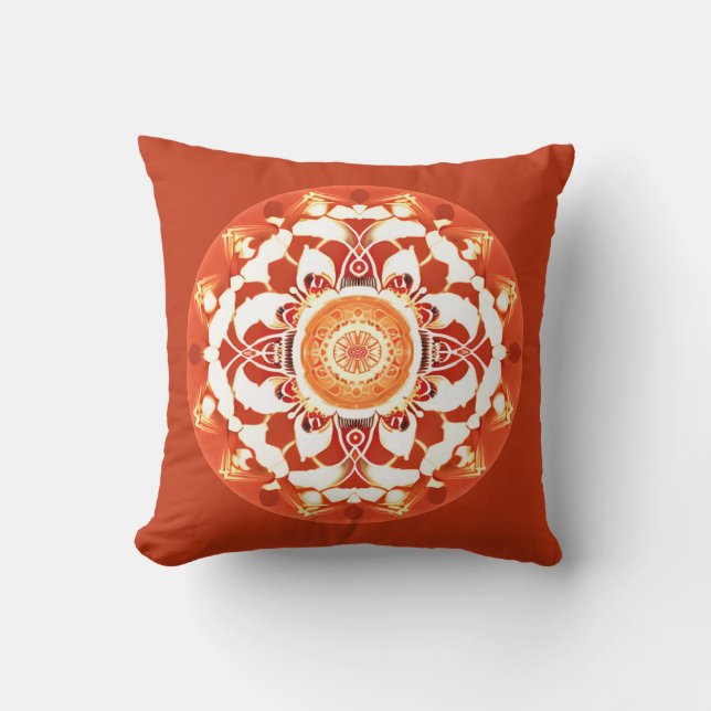 Batik Mandala Pattern in Rust Red Cushion (Front)