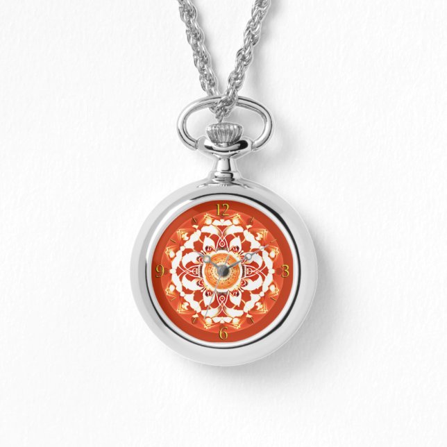 Batik Mandala Pattern in Rust Red  Watch (Front)