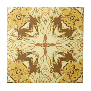 Batik Mandala Pattern Mustard Gold and Brown   Tile