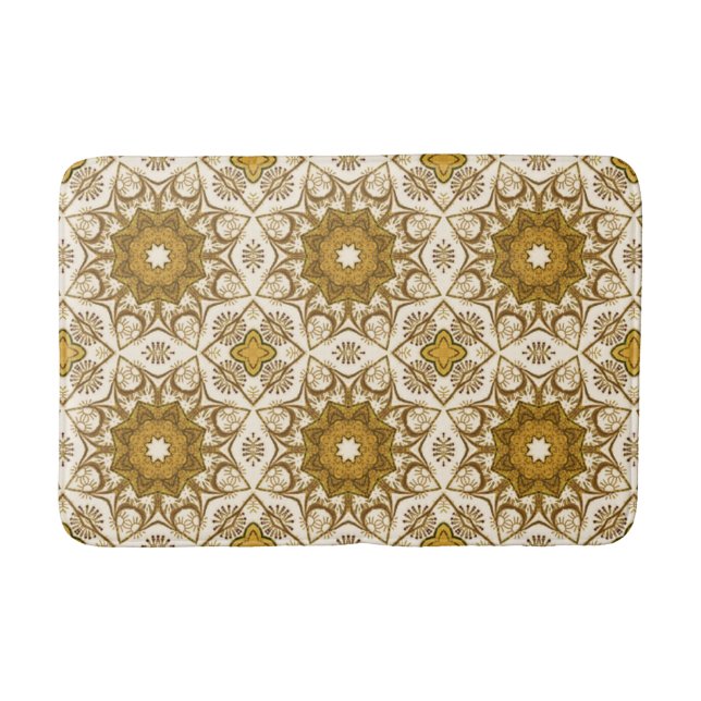 Batik Mandala Pattern Mustard Gold and Cream  Bath Bath Mat (Front)