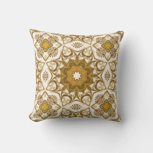Batik Mandala Pattern Mustard Gold and Cream Cushion