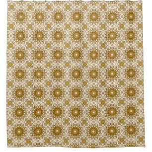 Batik Mandala Pattern Mustard Gold and Cream  Shower Curtain