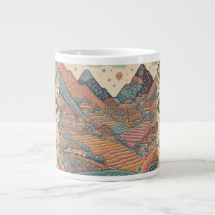 Batik Mountain Illustration Large Coffee Mug