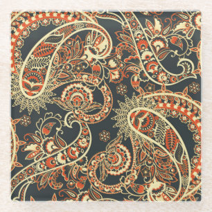Batik Paisley: Vintage Seamless Pattern. Glass Coaster