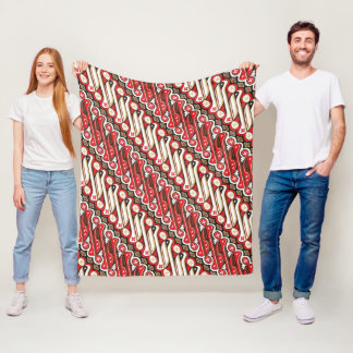 Batik Parang Seamless Pattern Red Fleece Blanket