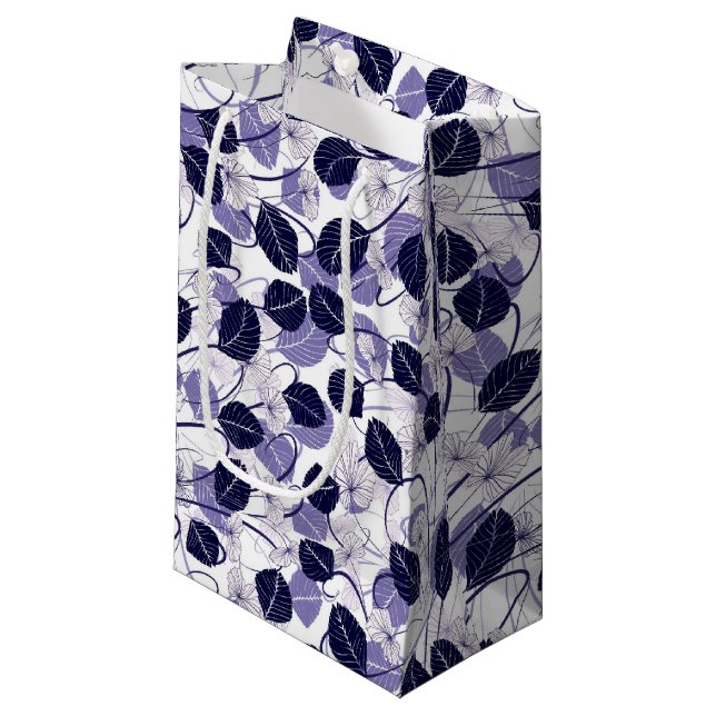 Batik Purple Leaves and Vines Illustration Pattern Small Gift Bag (Front Angled)