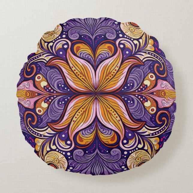 Batik Purple Pattern Round Cushion (Front)