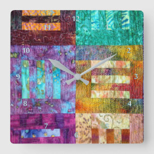 Batik Quilting Squares Square Wall Clock