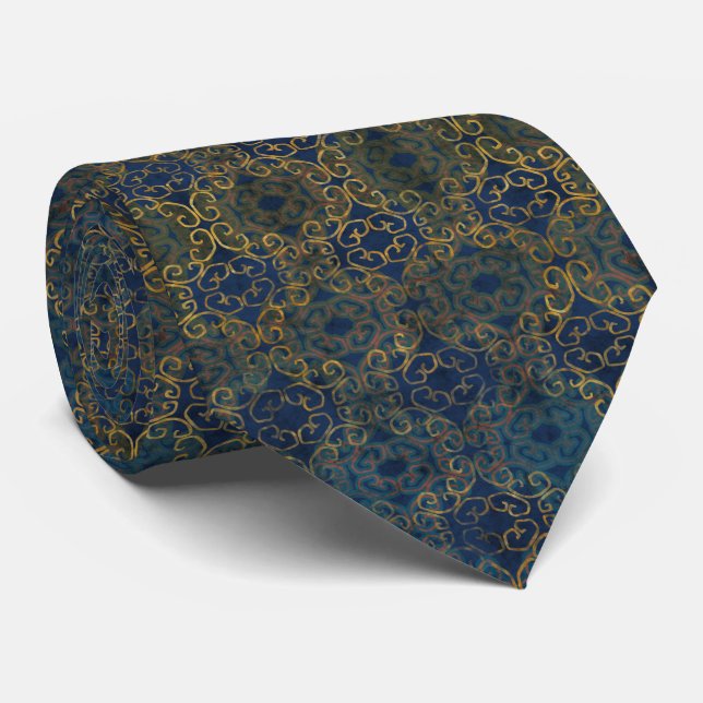 Batik Scroll Midnight Blue Tie (Rolled)