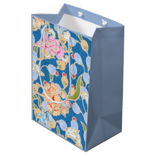 Batik Style Pattern Dots Flowers Blue Background Medium Gift Bag