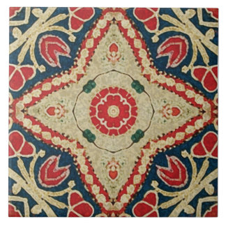 Batik-style Tiles, floral pattern, red, blue beige Tile