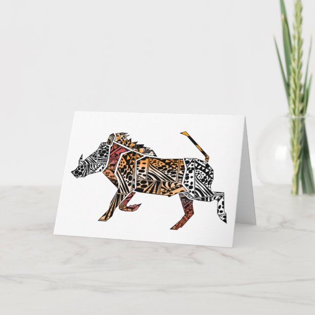 Batik Style Warthog Birthday Card (Front)