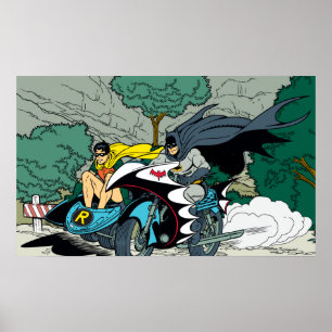 Batman And Robin In Batcycle Poster