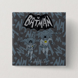 Batman And Robin With Logo Distressed Graphic 15 Cm Square Badge