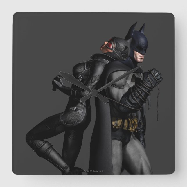 Batman Arkham City | Batman and Catwoman Square Wall Clock (Front)