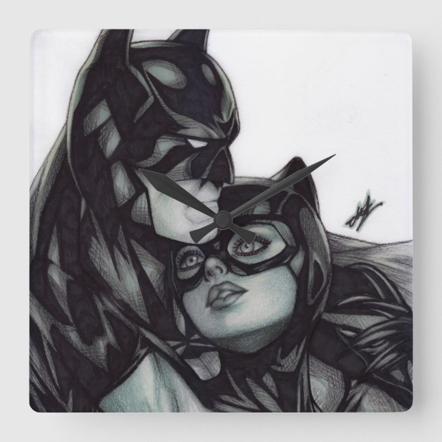 Batman & Catwoman ~ Bruce wayne & Selina Kyle Square Wall Clock (Front)