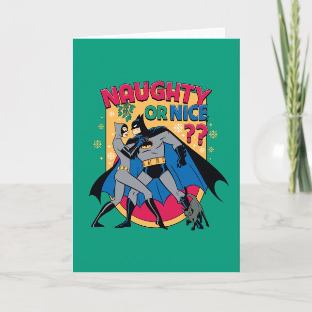 Batman | Catwoman Under Mistletoe Naughty Or Nice Holiday Card (Front)