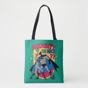 Batman Catwoman Under Mistletoe Naughty Or Nice Tote Bag