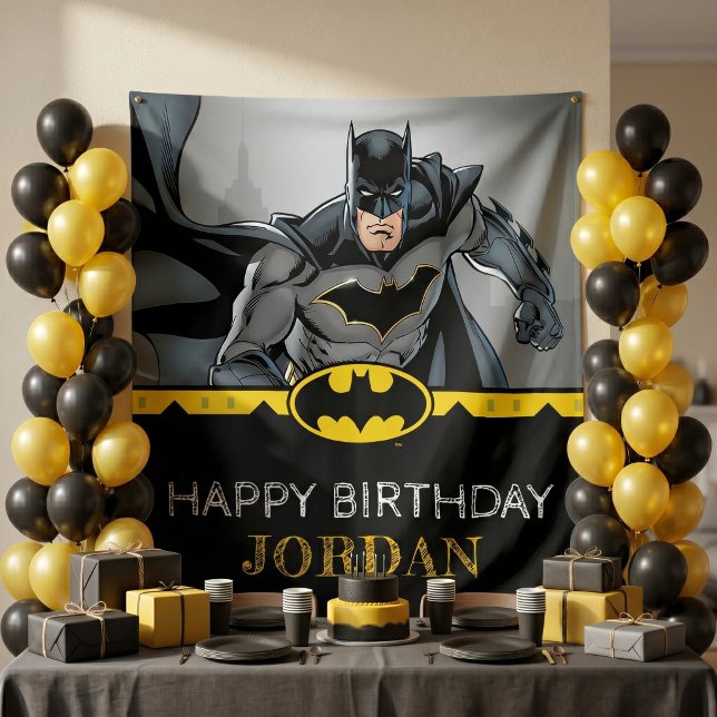 Batman | Chalkboard Happy Birthday Tapestry (Simulated tapestry on wall)