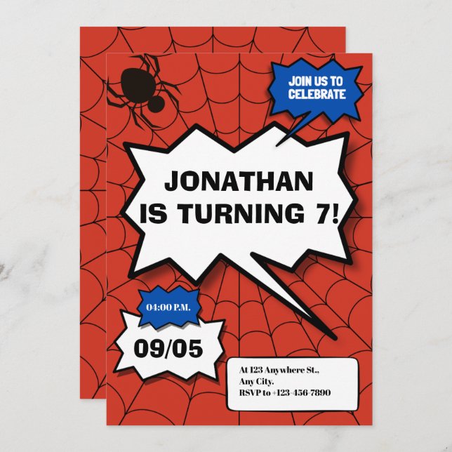 batman comic style kids birthday invitation (Front/Back)