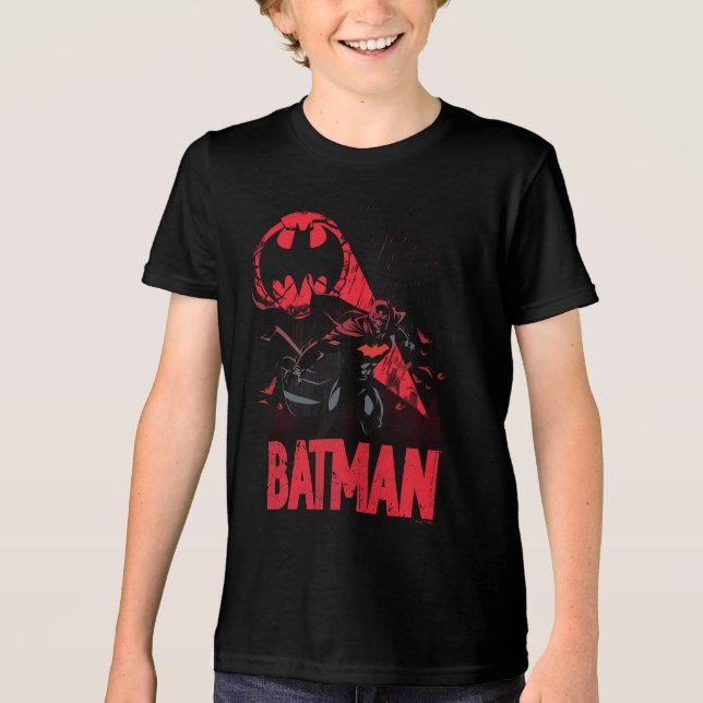 Batman Crimson Bat Signal Tri-Blend Shirt (Front)