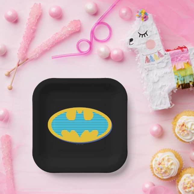 Batman | Cyan Stripes Symbol Paper Plate (Party)