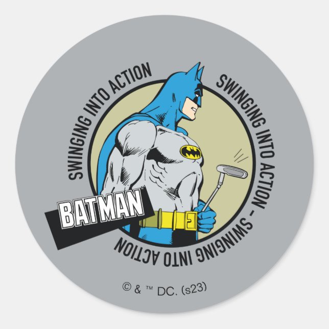 Batman Golfing - Swinging Into Action Classic Round Sticker (Front)