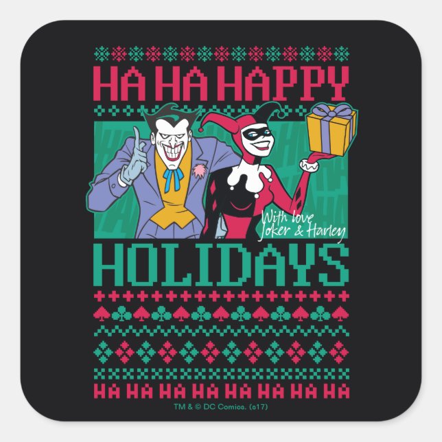 Batman | Happy Holidays Joker & Harley Quinn Square Sticker (Front)